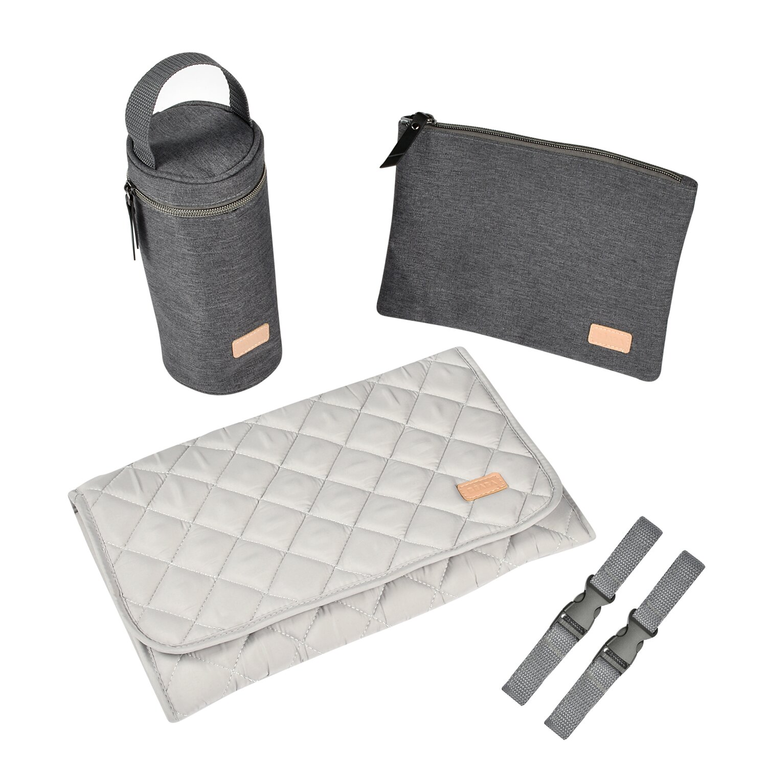 Zubehör-Set Wickeltasche - Kinderwagen Zubehör - Isoliertasche für Fläschchen, Wickelunterlage, Kinderwagenhaken, Beutel