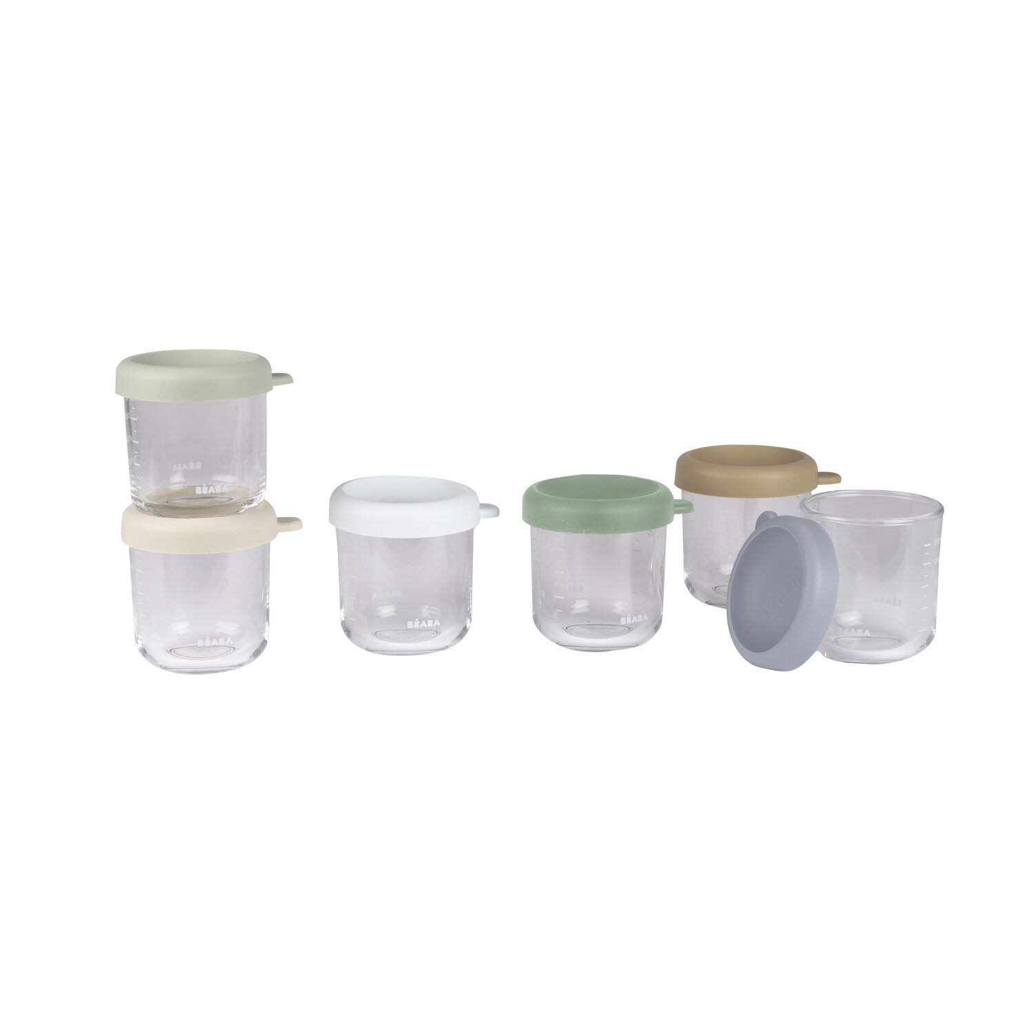 6er Set Portionsbehälter für Beikost, aus Glas 250ml - Natural color mix
