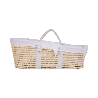 Moses Basket - Natural + Jersey Cover Hearts