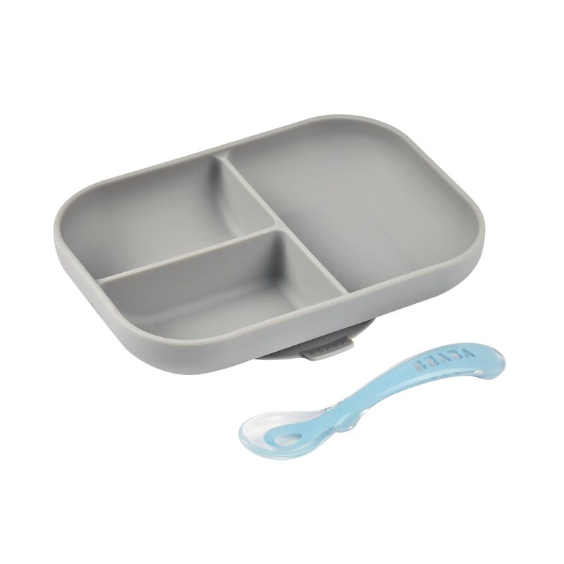  Silicone Suction Plate and Spoon Set grey