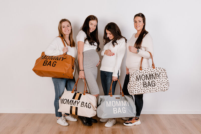 Mommy Bag - Canvas white stripes black/gold