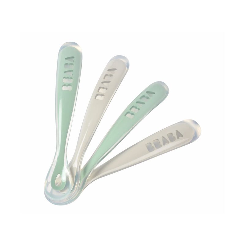 Lot de 4 cuillères 1er âge silicone Gris velours/Vert sauge (Béaba) - Image 1