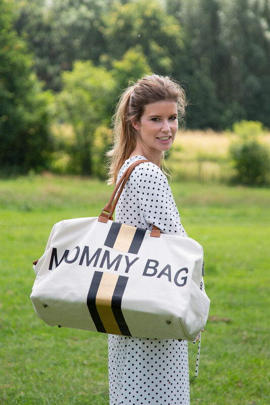 Mommy Bag &reg; Verzorgingstas - Ecru Strepen Zwart/Goud