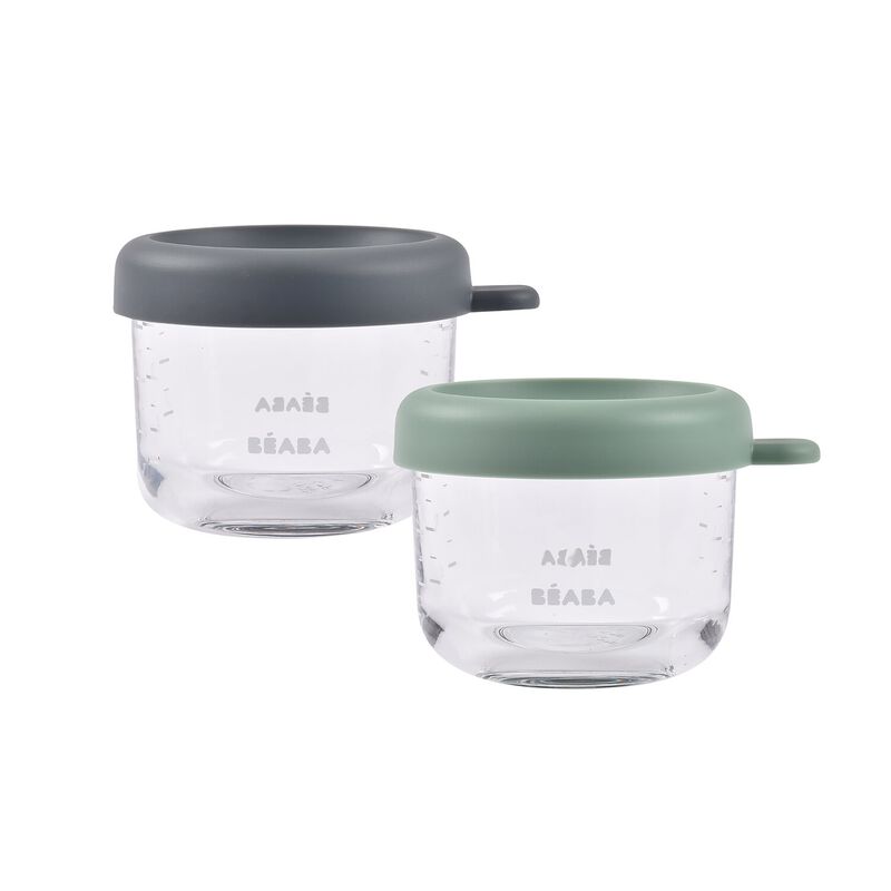 Set of 2 glass portion jars 150ml MINERAL / SAGE GREEN