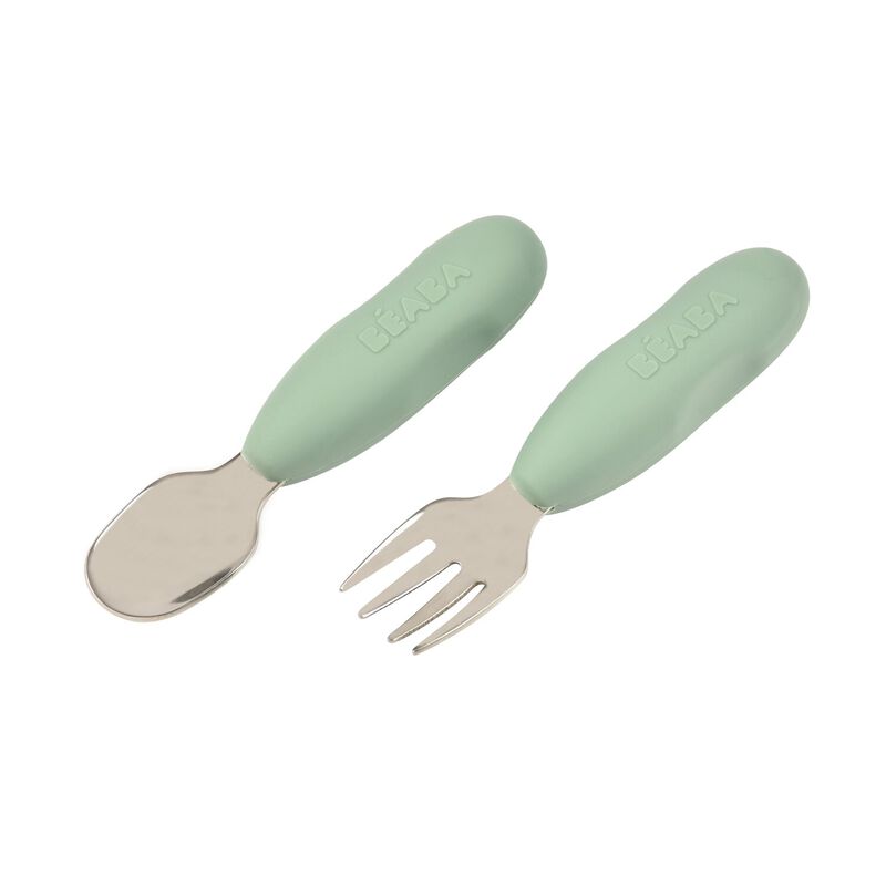 Set of 2 stainless steel pre-cutlery Sage Green