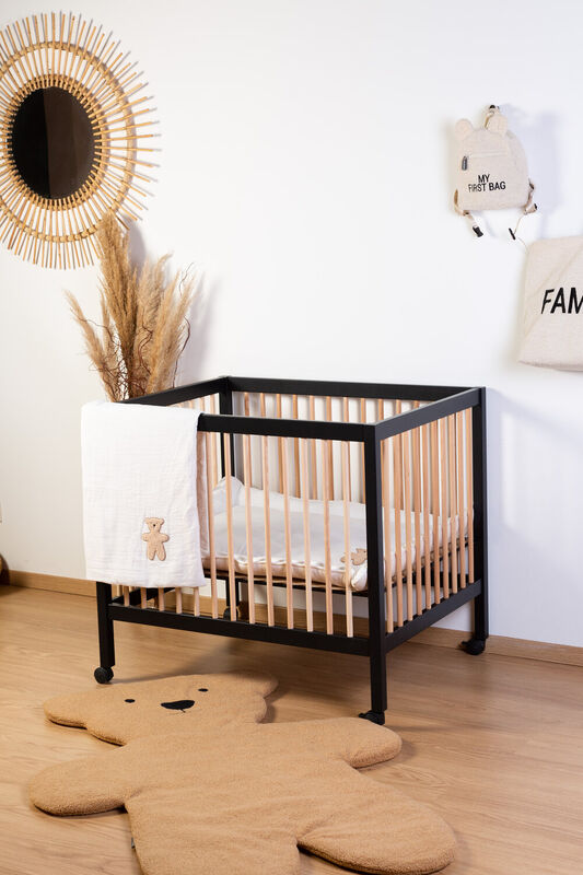 Playpen 97 + Wheels - 95x75 Cm - Wood – Black / Naturel