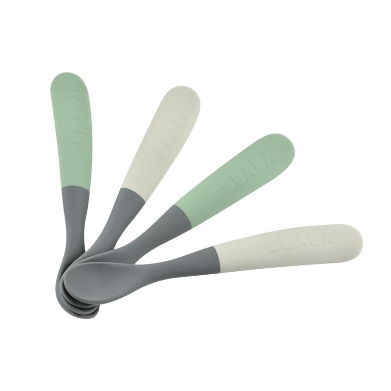 Set of 4 1st Stage Two-Tone Silicone Spoons - Mineral