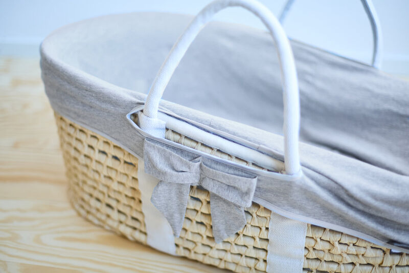 Moses Basket - Natural + Jersey Cover Grey
