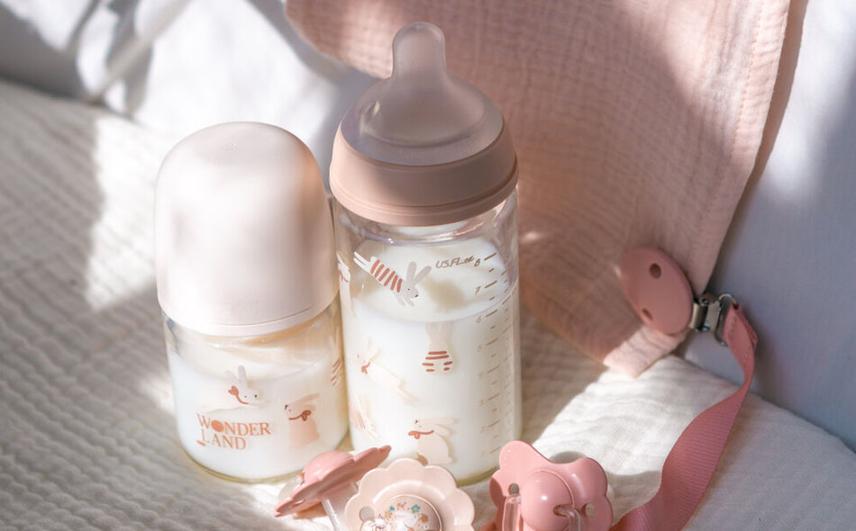 Babyflasche aus Glas mit Sauger SX Pro 240 ml Durchfluss M Bonhomia - Pink