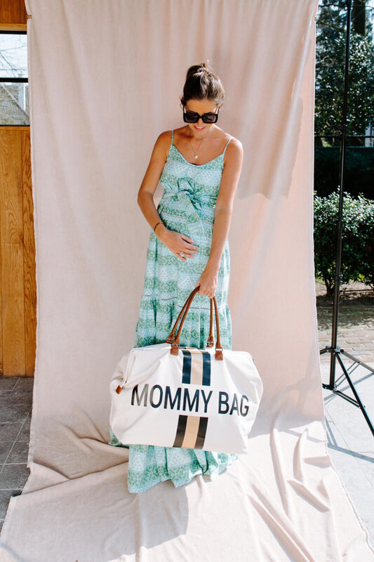 Mommy Bag - Canvas white stripes black/gold