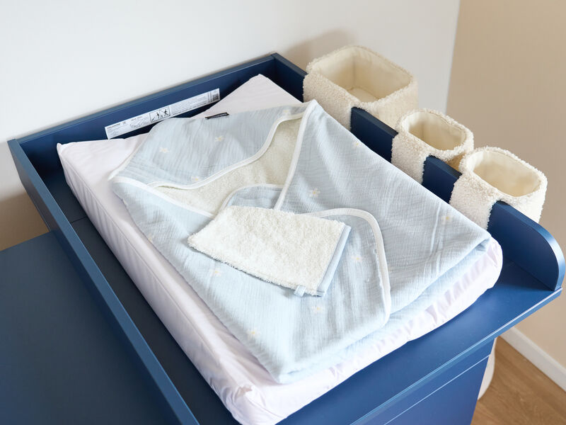 Cape De Bain + Gant - 80x80 Cm - Mousseline Fleur - Bleue
