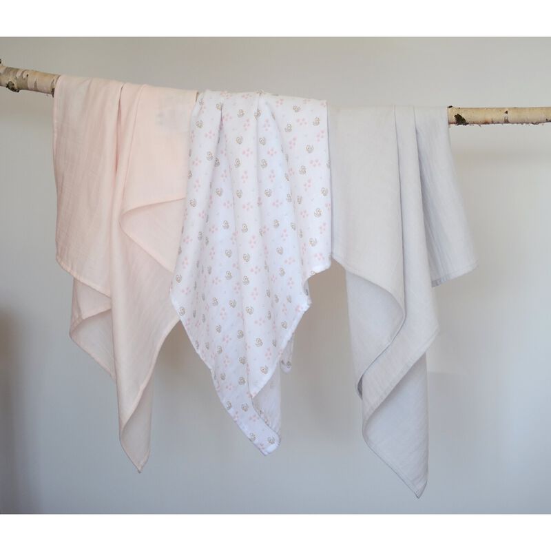 Set of 3 Cotton Muslin Swaddle Blankets swans