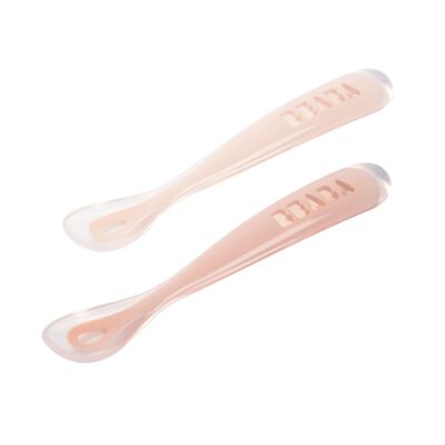 Set di 2 cucchiai in silicone 1&deg; stadio + scatola per il trasporto Cotton Candy
