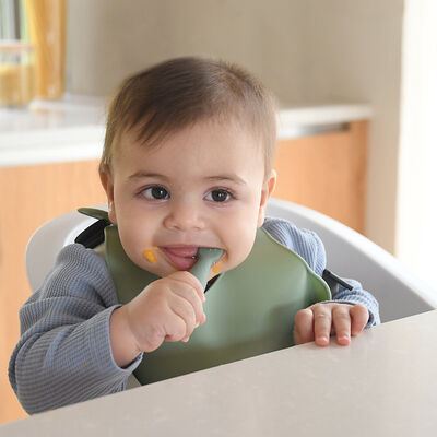 Lot 2 pr&eacute;-cuill&egrave;res d'apprentissage silicone Vert sauge/Gris velours