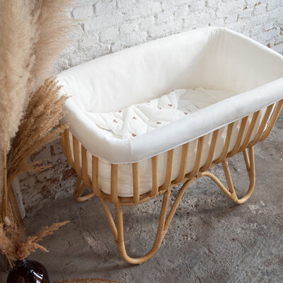 Rattanwiege rechteckig + Abdeckung offwhite