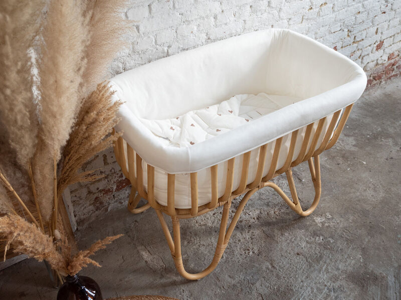 Rattanwiege rechteckig + Abdeckung offwhite