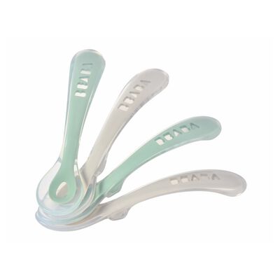 Lot 4 cuill&egrave;res 2&egrave;me &acirc;ge silicone Gris velours/Vert sauge