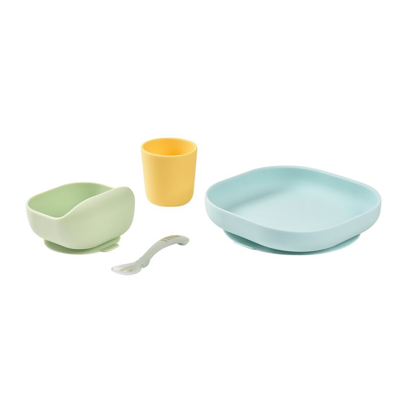 4-piece silicone dinner set - Yellow/Green