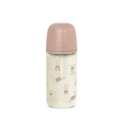 Babyflasche aus Glas mit Sauger SX Pro 240 ml Durchfluss M Bonhomia - Pink