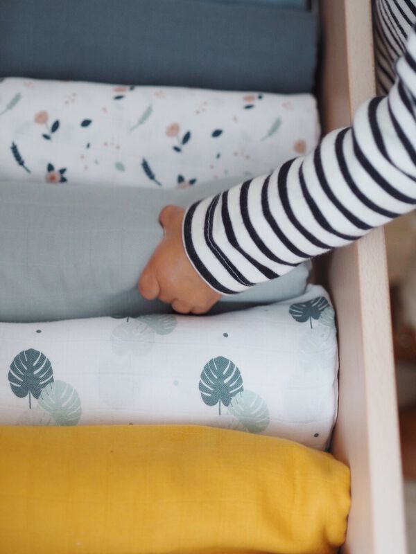 Set of 2 XXL cotton muslins wraps mirage grey/jungle 