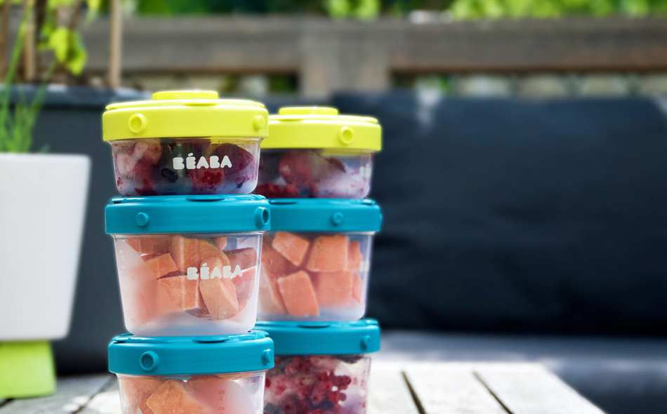 Set of 6 Baby Food Clip Containers 2nd Stage 6.8 oz. neon