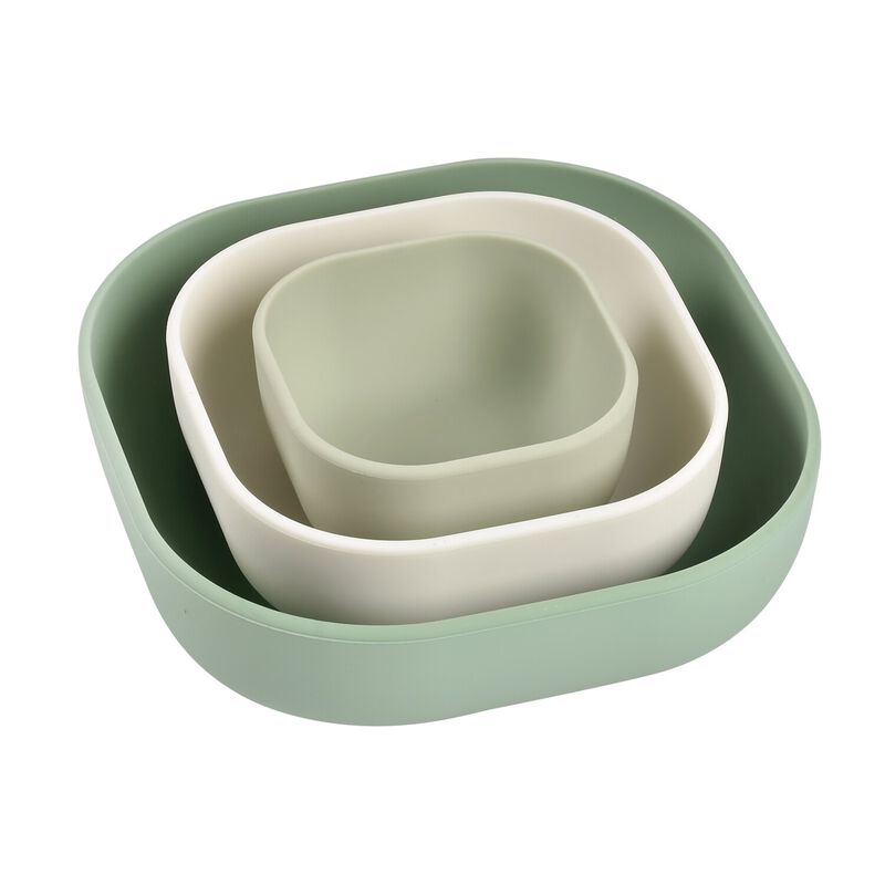 Silicone 3 piece nesting bowl set sage green