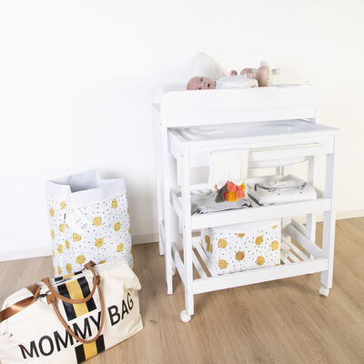Mommy Bag - Canvas white stripes black/gold