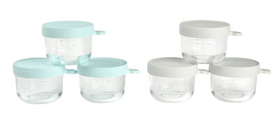 Set of 6 glass portion jars 150ml grey/blue