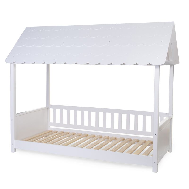 Hausbett Mit Dach - 90x200 Cm - Holz - Wei&szlig;