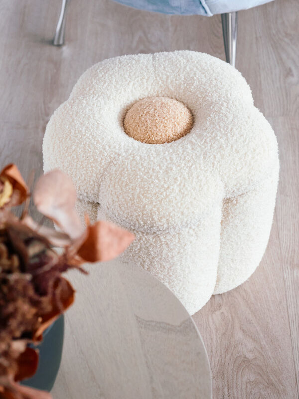 Pouf + Coffre &agrave; jouets Fleur blanc cass&eacute;
