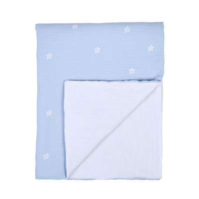 Babydecke - 80x100 cm - Musselin Blume - Blau