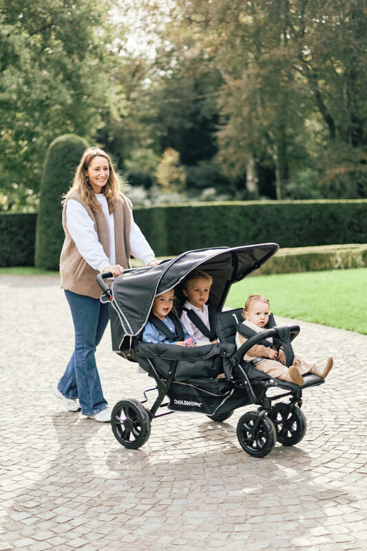 Triplet Poussette  - 3 Enfants - Noir + Housse De Pluie + Pare-Soleil 