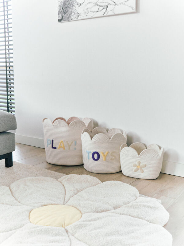 Basket 30x30x15cm Flower off white 