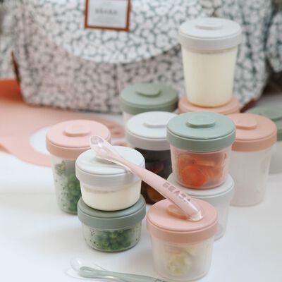 Pack premiers repas (12 portions + 2 cuill&egrave;res) Eucalyptus/Rose/Gris