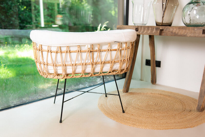 Rattan cradle metal legs + cover offwhite