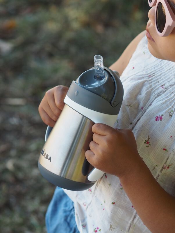 Duobla Insulated Stainless Steel Sippy Cup With Handles Two Tops And Straw  - 12 oz.