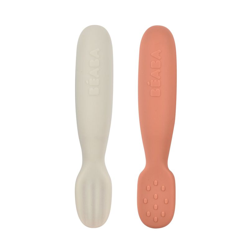 Lot 2 pr&eacute;-cuill&egrave;res d'apprentissage silicone Terracotta/Gris velours