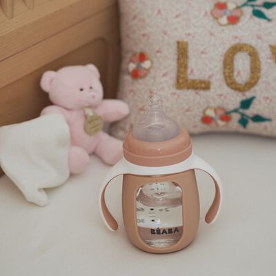 Biberon d'apprentissage en verre 2 en 1 - 210ml Vieux rose