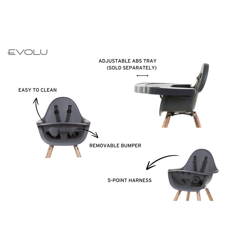 Evolu Chaise Haute - Réglable En Hauteur (50-75 Cm/*90 Cm) - Naturel Anthracite (Childhome) - Image 10