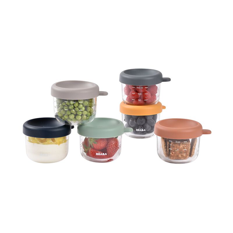 Set of 6 glass baby food jars 150 ml - Sunrise Color Mix