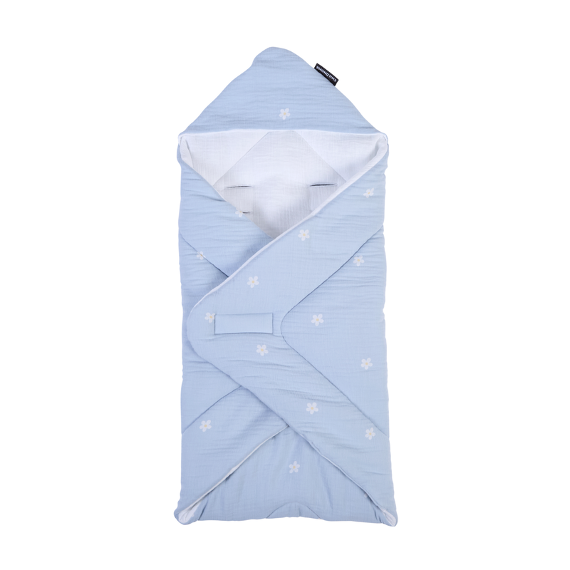 Wickeldecke Universal - 75x75 Cm -  Musselin Blume - Blau