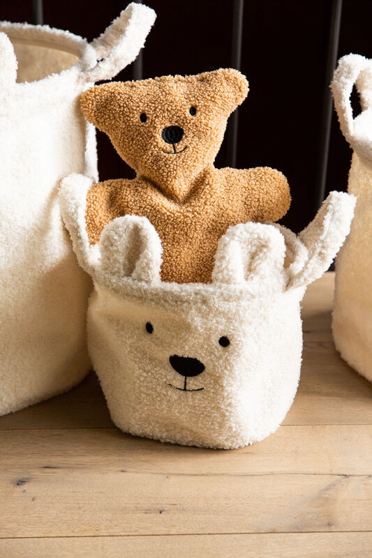 Aufbewahrungskorb - 25x20x20 Cm - Teddy - Alt Weiss