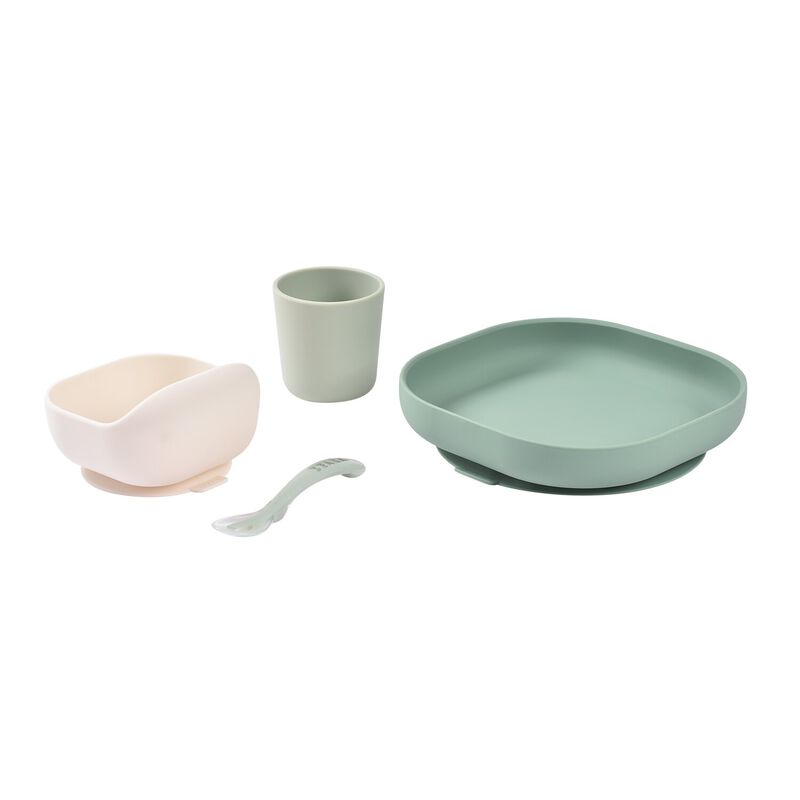 Silikon-Geschirrset 4-teilig - Salbeigr&uuml;n / Nebelgr&uuml;n
