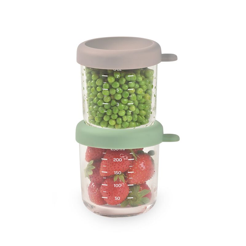 Set of 2 Glass Baby Food Jars 250ML - Mineral/Sage Green