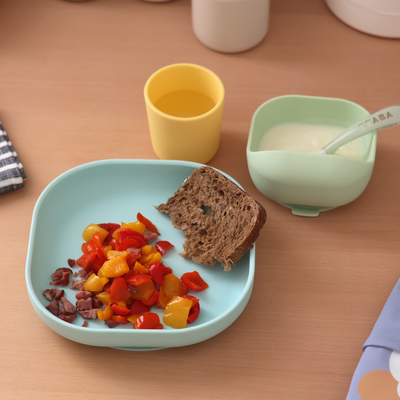 Coffret repas silicone 4 pi&egrave;ces - Jaune/Vert 