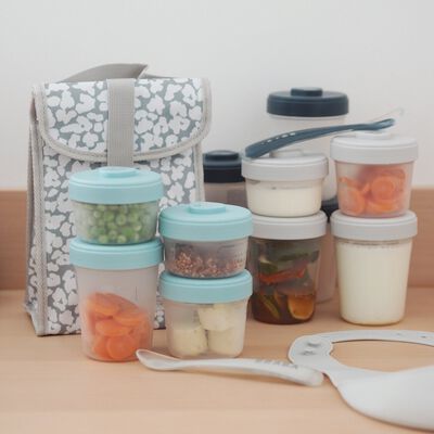Pack premiers repas (12 portions + 2 cuill&egrave;res) Bleu/Gris