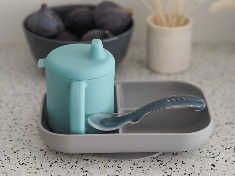Estuche de aprendizaje silicona + taza blue