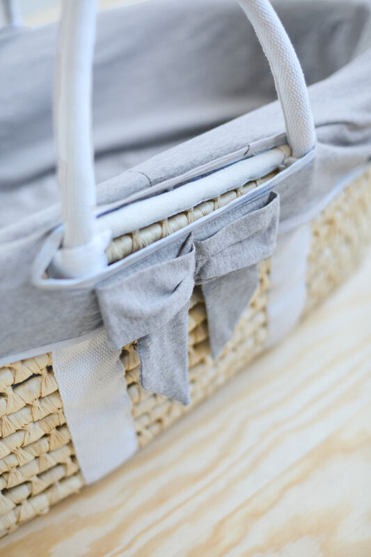 Moses Basket - Natural + Jersey Cover Grey