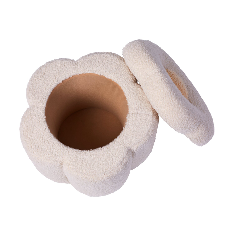 Pouf + Coffre &agrave; jouets Fleur blanc cass&eacute;