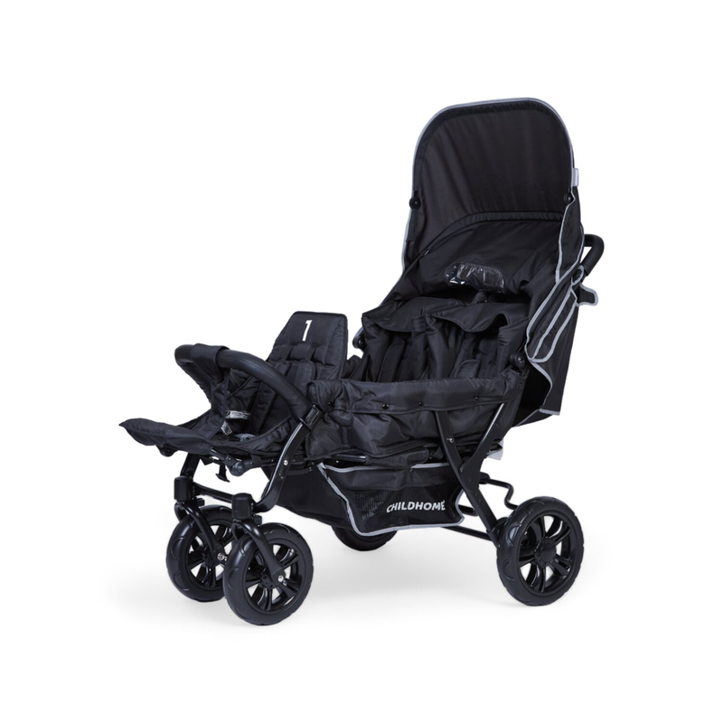 Dreisitzer Kinderwagen - 3 Kinder - Schwarz  + Regenschutz + Sonnenschutz
